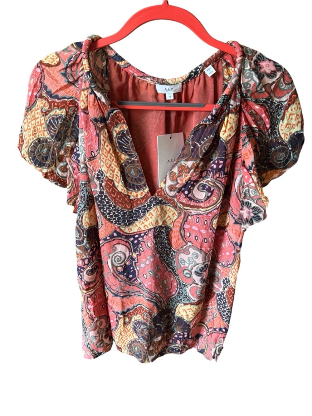 A.L.C. Silk Paisley Blouse Top Pink Multi Boho Luxe Size 10 NWT